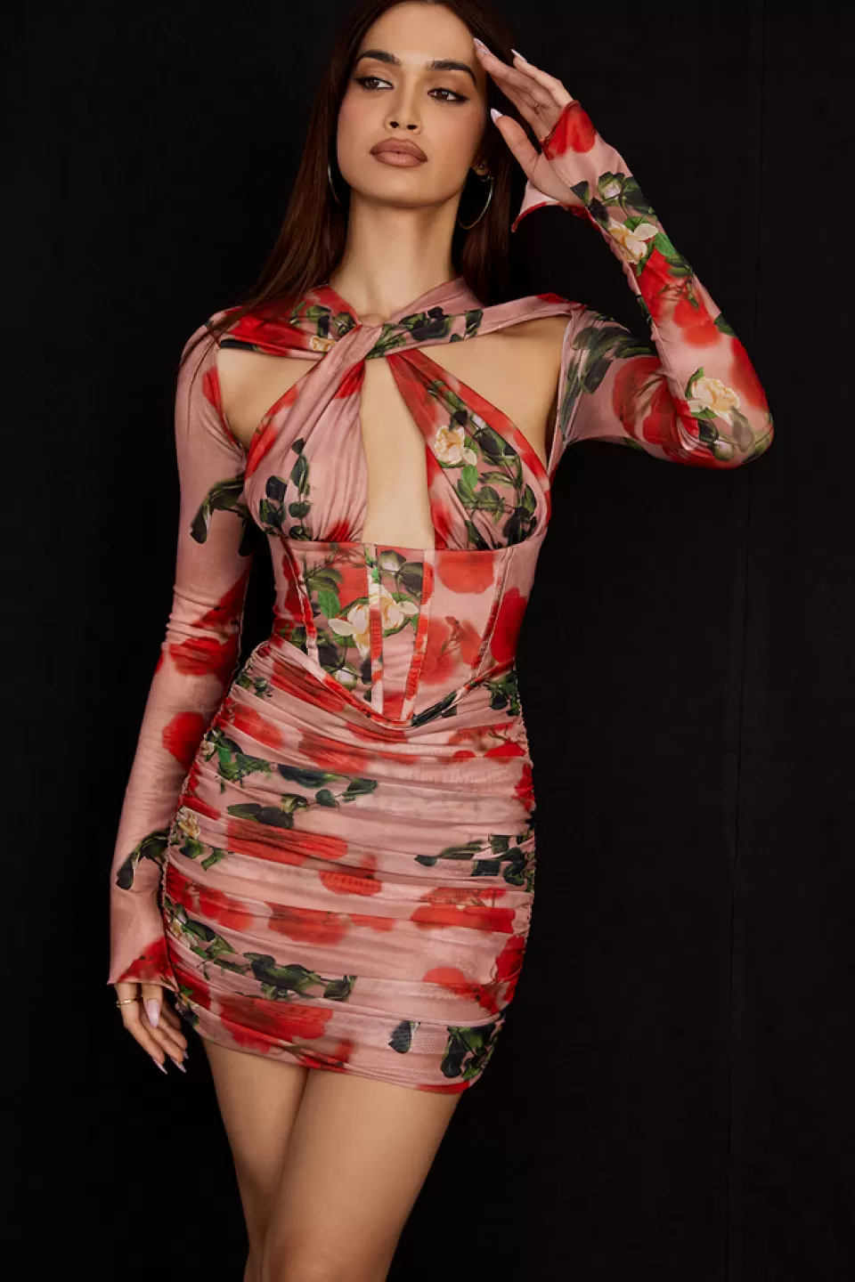 House of CB 'Adanna' Rose Print Corset Mini Dress Sale