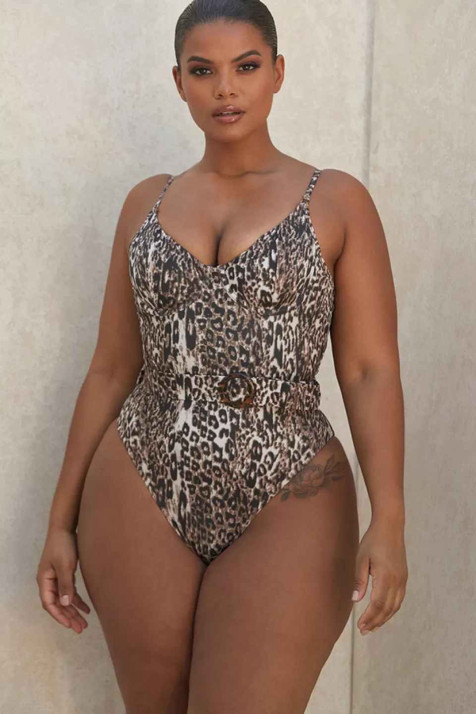 House of CB 'Aguilla' Leopard Belted One Piece Swimsuit Flash Sale