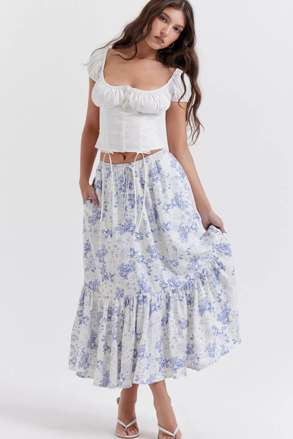 House of CB 'Aitana' Blue Print Midi Skirt Hot