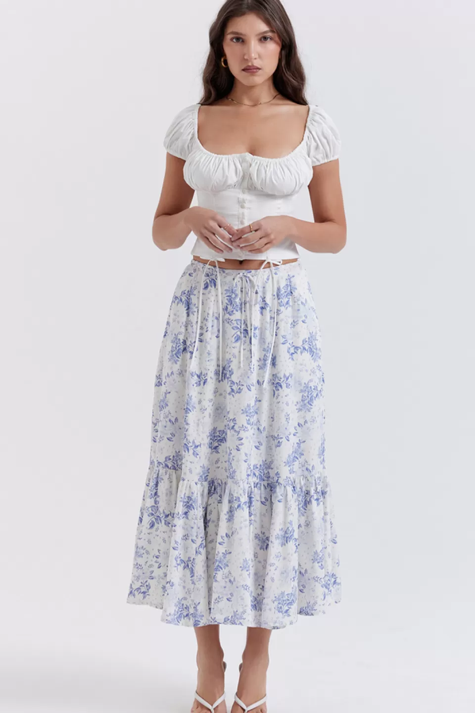 House of CB 'Aitana' Blue Print Midi Skirt Hot