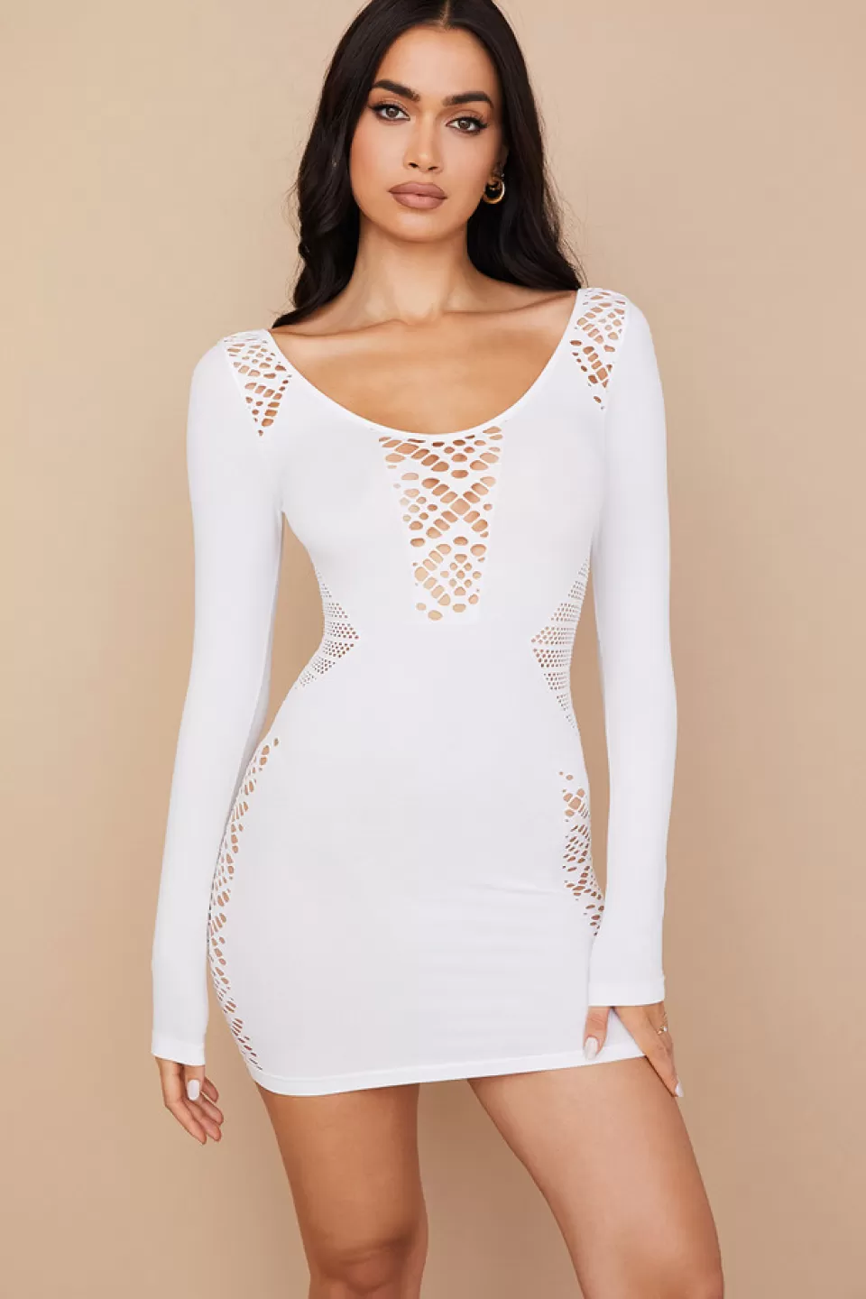 House of CB 'Alana' White Stretch Knit Mini Dress Hot