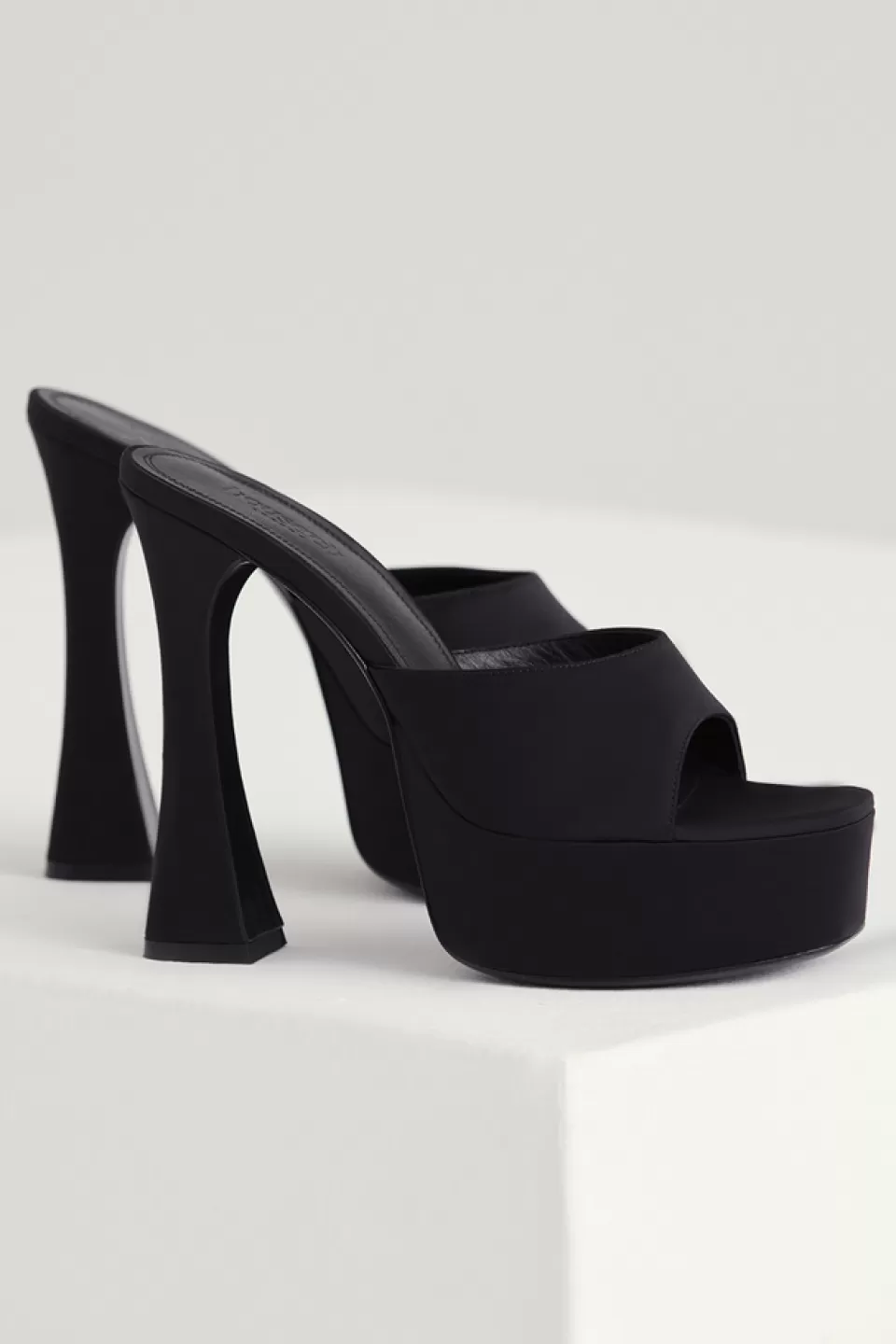 House of CB 'Alessandra' Black Satin Platform Mules Discount