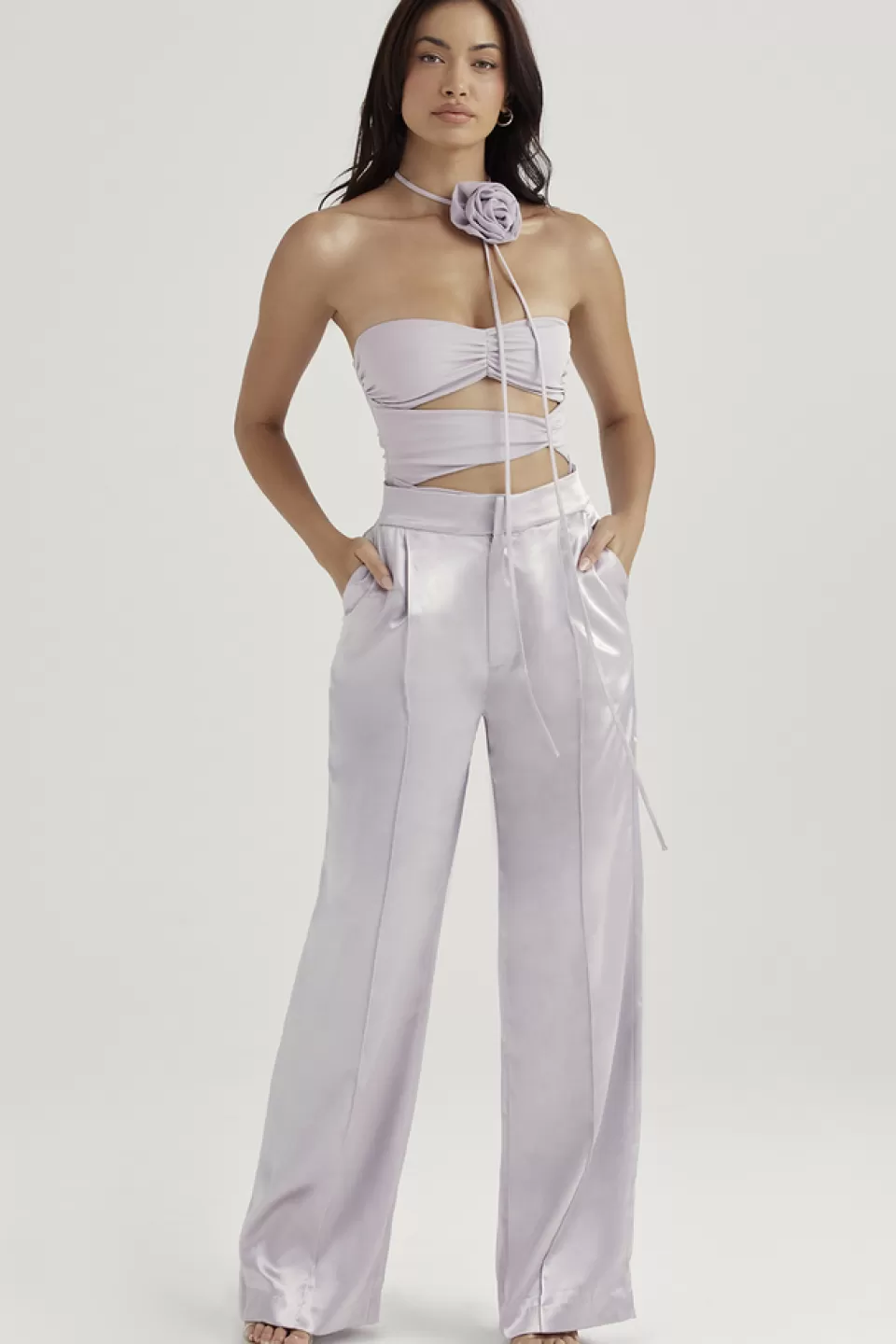 House of CB 'Alivia' Grey Satin Trousers Online
