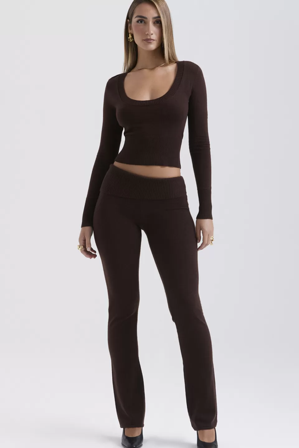 House of CB 'Ama' Chocolate Cashmere Blend Trousers Flash Sale