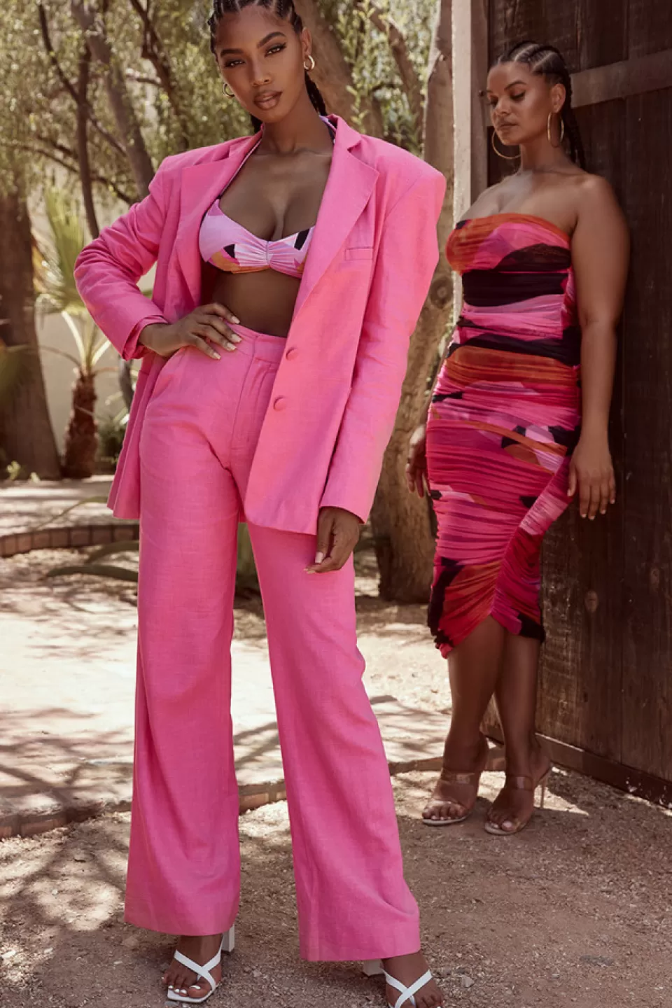 House of CB 'Andreia' Pink Linen Blend Trousers Online