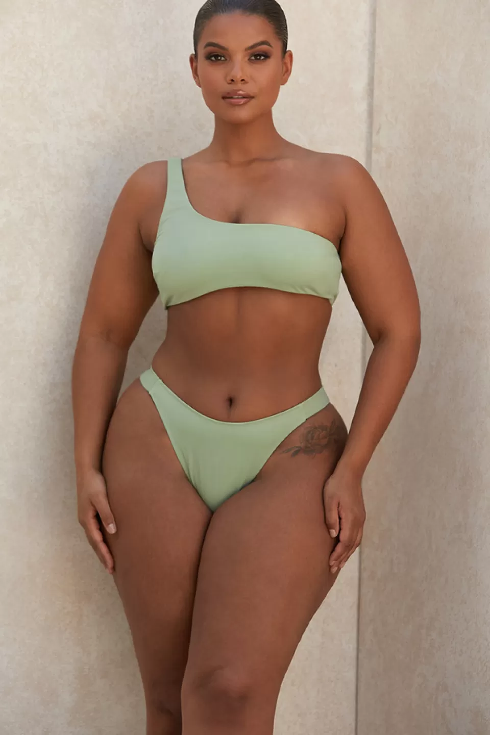 House of CB 'Antonio' Sage One Shoulder Bikini Flash Sale