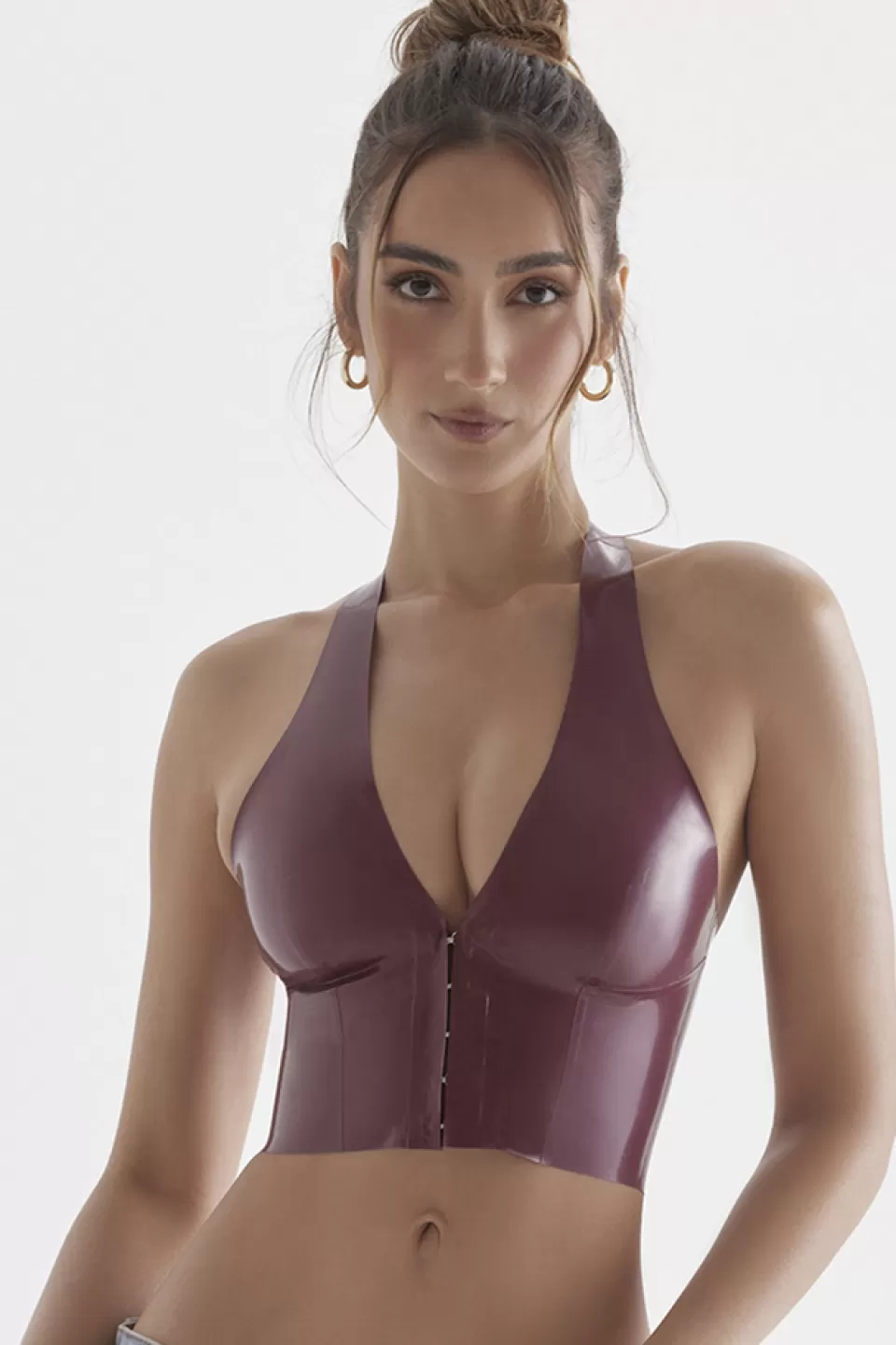 House of CB 'Ariadne' Merlot Latex Halter Top Hot