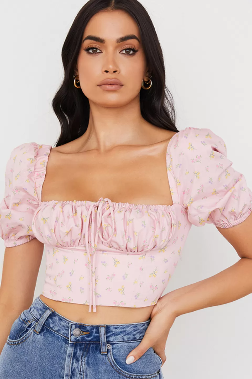 House of CB 'Arianna' Pink Floral Puff Sleeve Corset Clearance