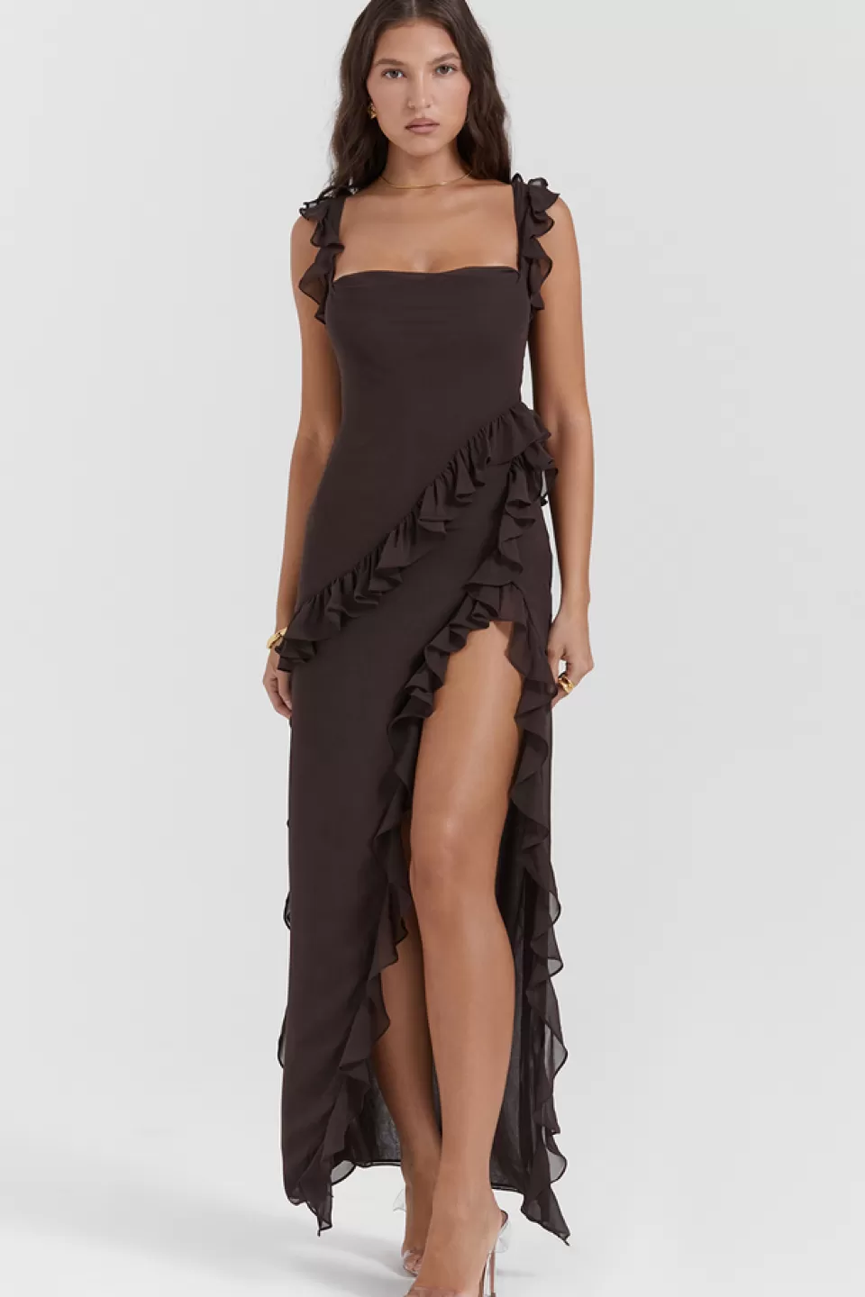 House of CB 'Ariela' Espresso Ruffle Maxi Dress Sale