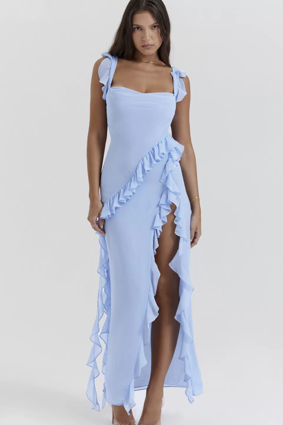 House of CB 'Ariela' Soft Blue Ruffle Maxi Dress Sale