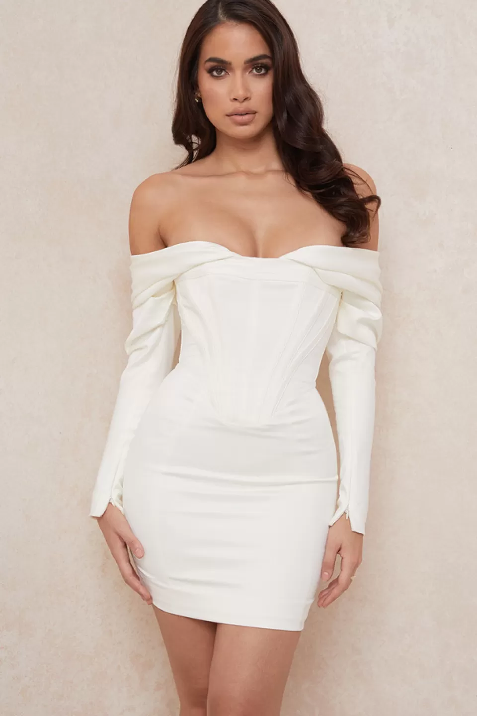 House of CB 'Arista' Ivory Satin Corset Mini Dress Best Sale