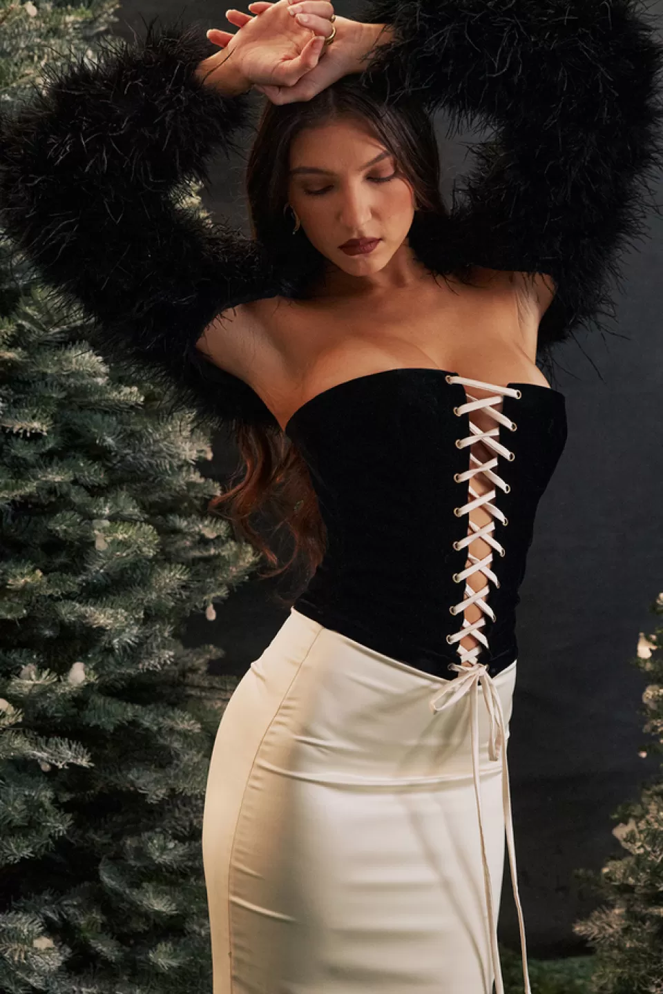 House of CB 'Ash' Black Marabou Sleeve Jacket Discount