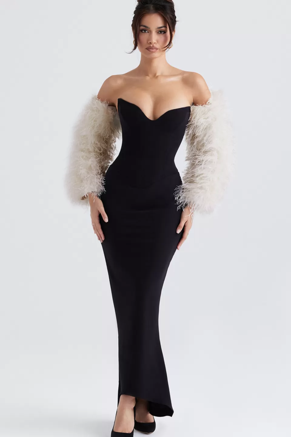 House of CB 'Ash' Off White Marabou Sleeve Jacket Cheap