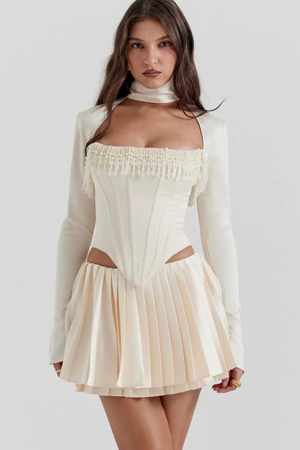 House of CB 'Aubrie' Vintage Cream Embellished Satin Corset Fashion