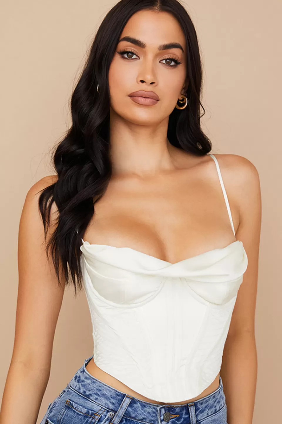 House of CB 'Bea' Ivory Satin Draped Corset Discount