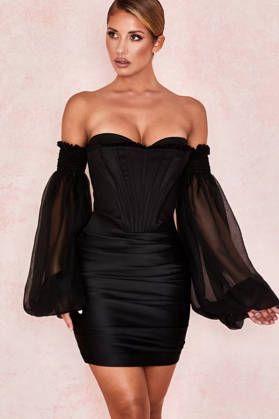 House of CB 'Beau' Black Satin and Chiffon Corset Dress Shop