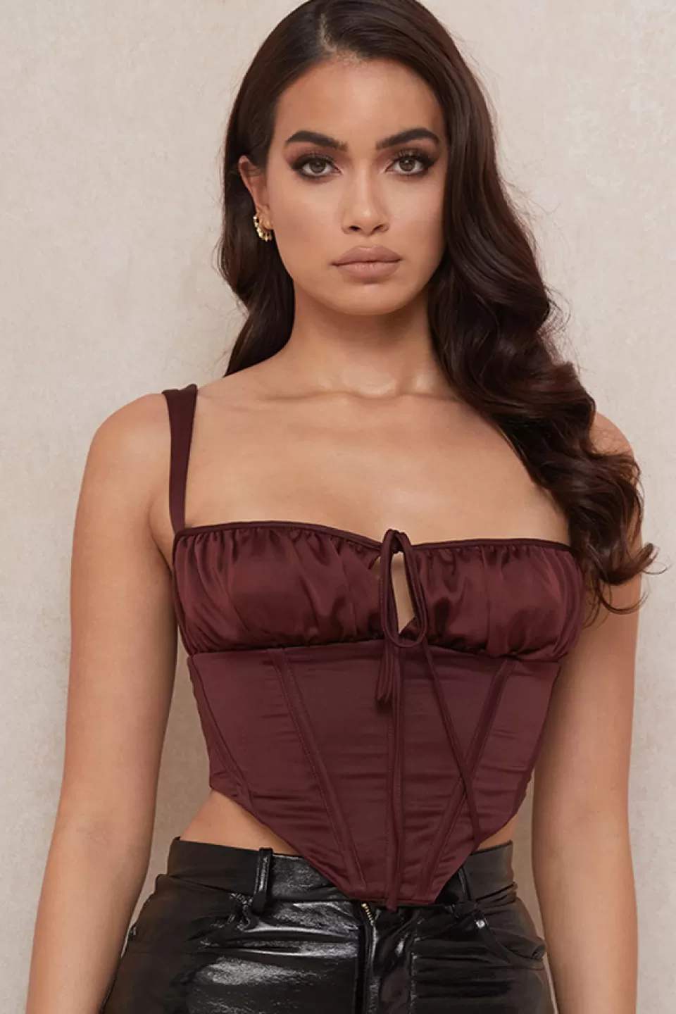 House of CB 'Betsy' Raisin Satin Cropped Corset Outlet