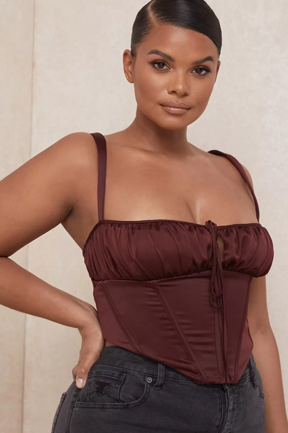 House of CB 'Betsy' Raisin Satin Cropped Corset Outlet