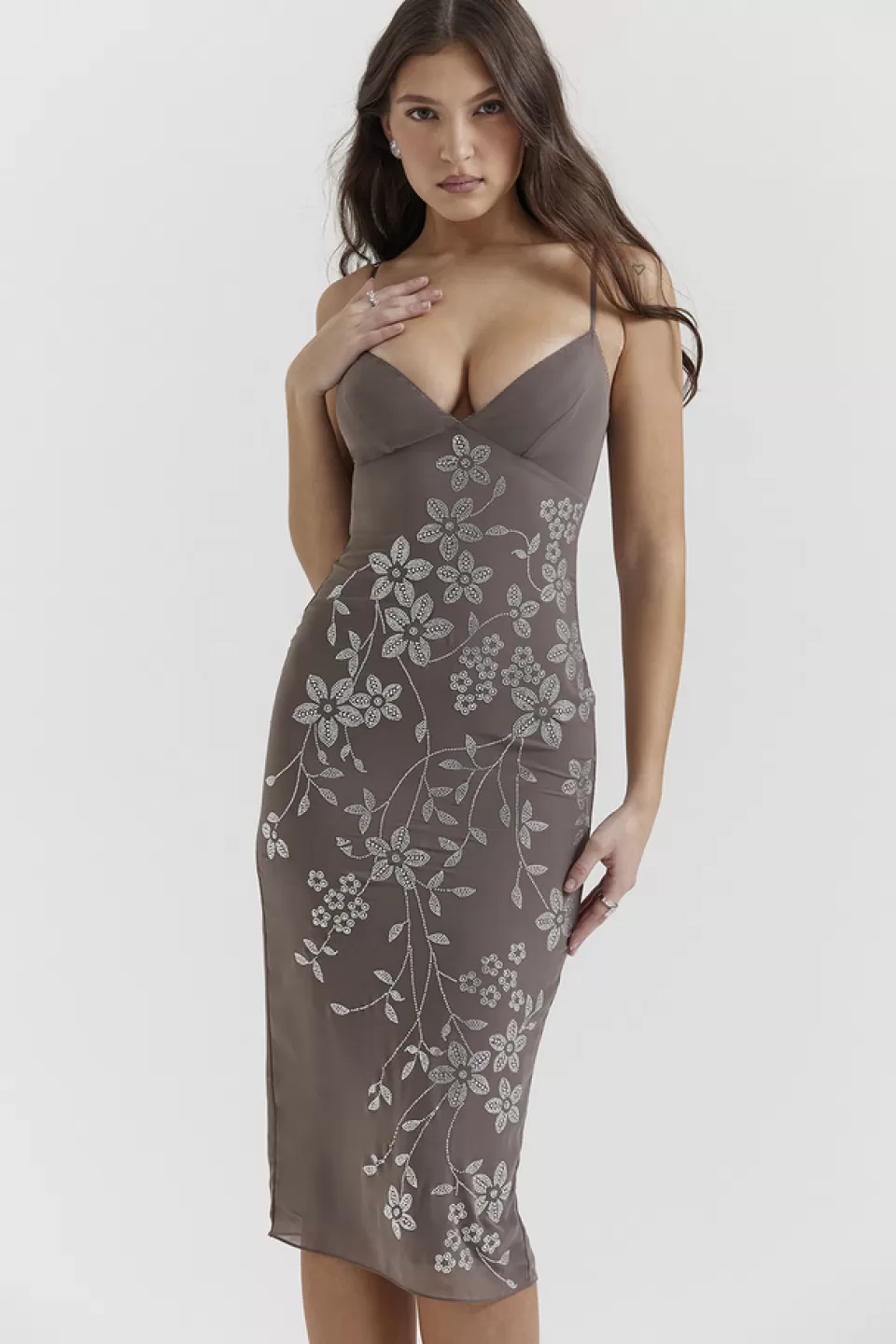 House of CB 'Blanca' Smoke Crystal Embellished Midi Dress Shop