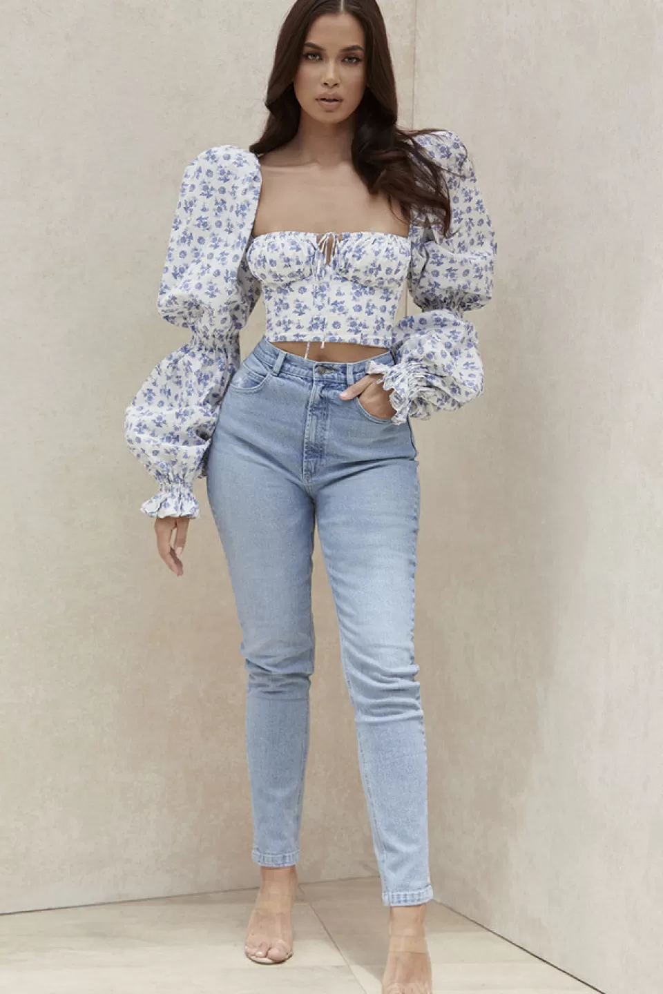 House of CB 'Bria' Pale Blue High Waist Denim Jeans Cheap