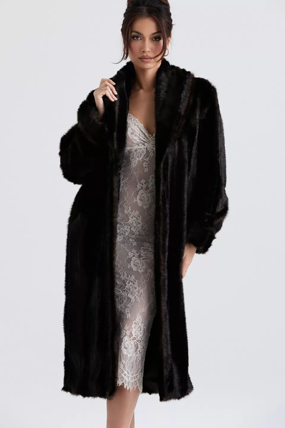 House of CB 'Callie' Dark Brown Faux Fur Coat Flash Sale
