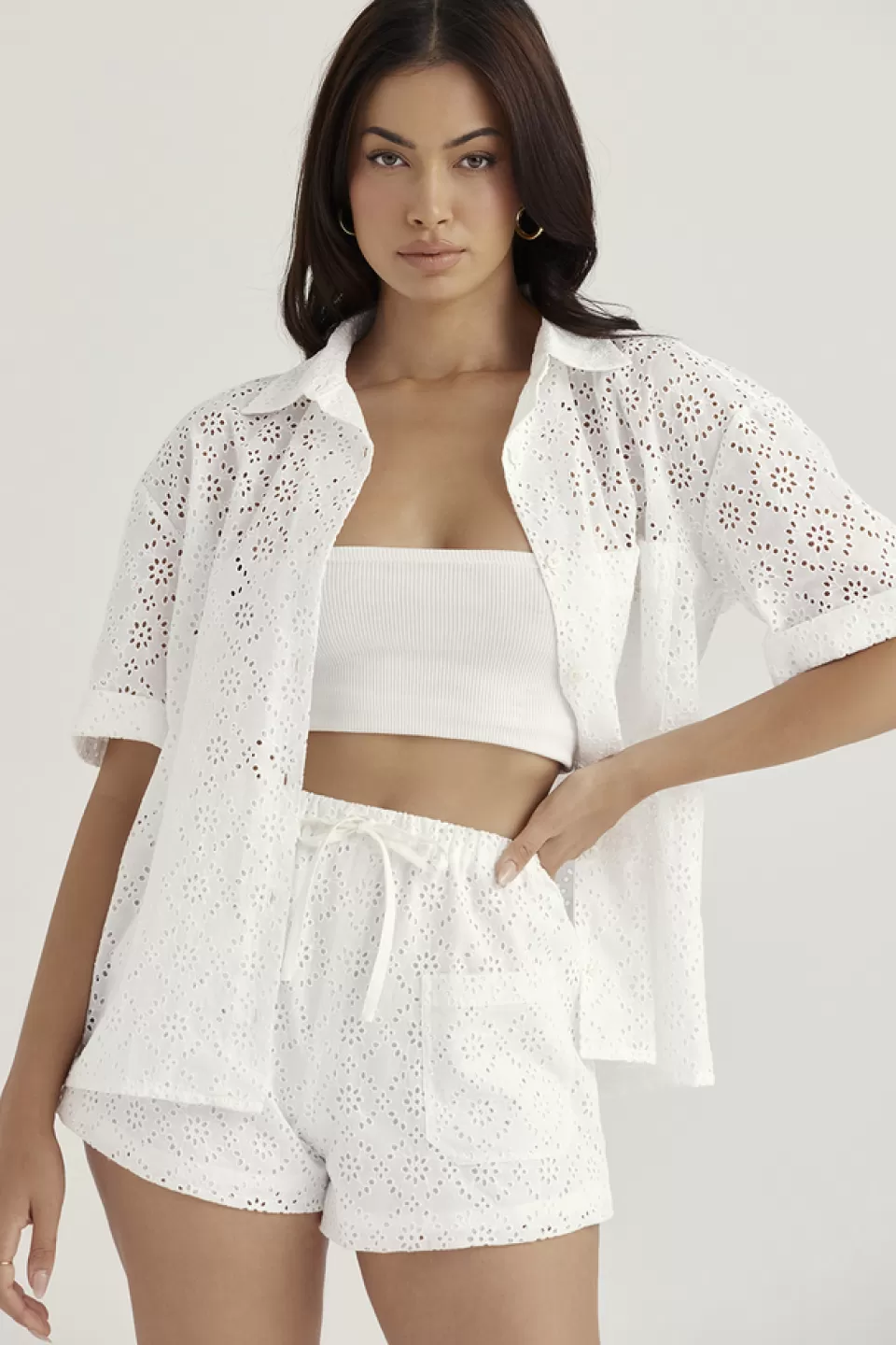 House of CB 'Carrie' White Broderie Anglaise Shirt Sale