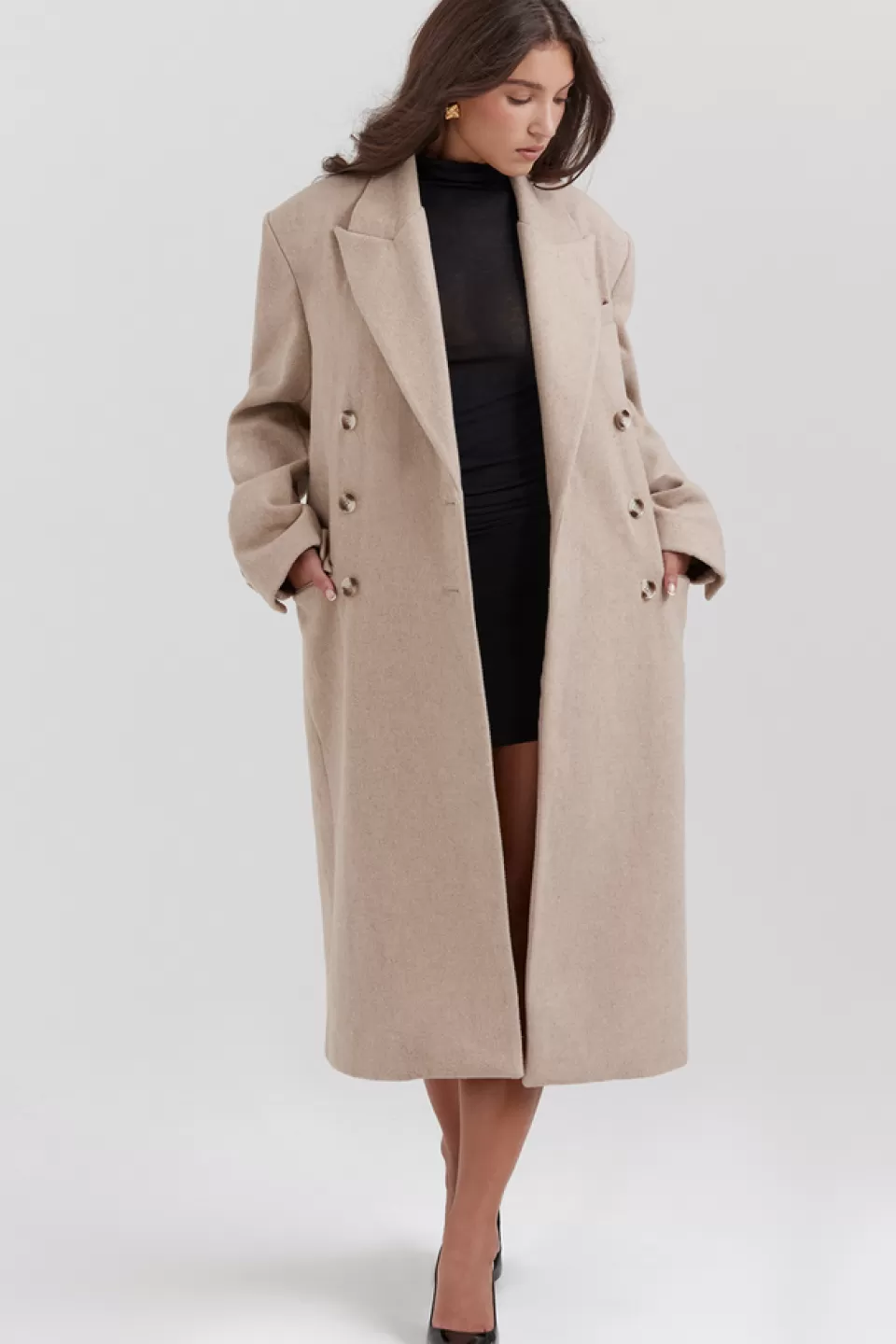 House of CB 'Carter' Oatmeal Double Breasted Coat Flash Sale
