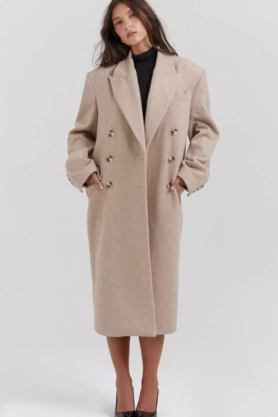 House of CB 'Carter' Oatmeal Double Breasted Coat Flash Sale