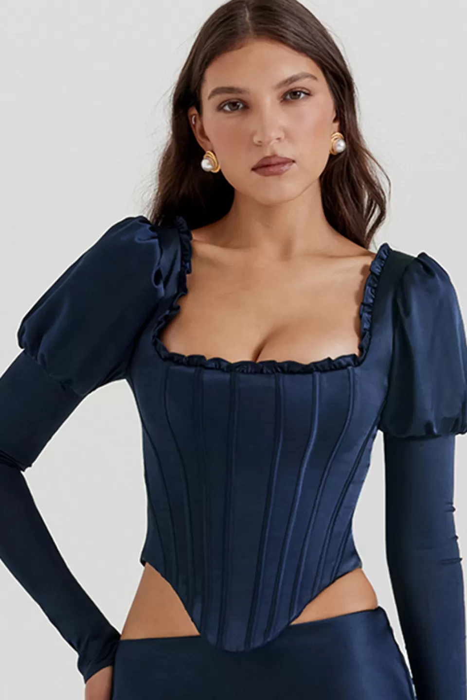 House of CB 'Dana' Navy Puff Sleeve Corset Cheap