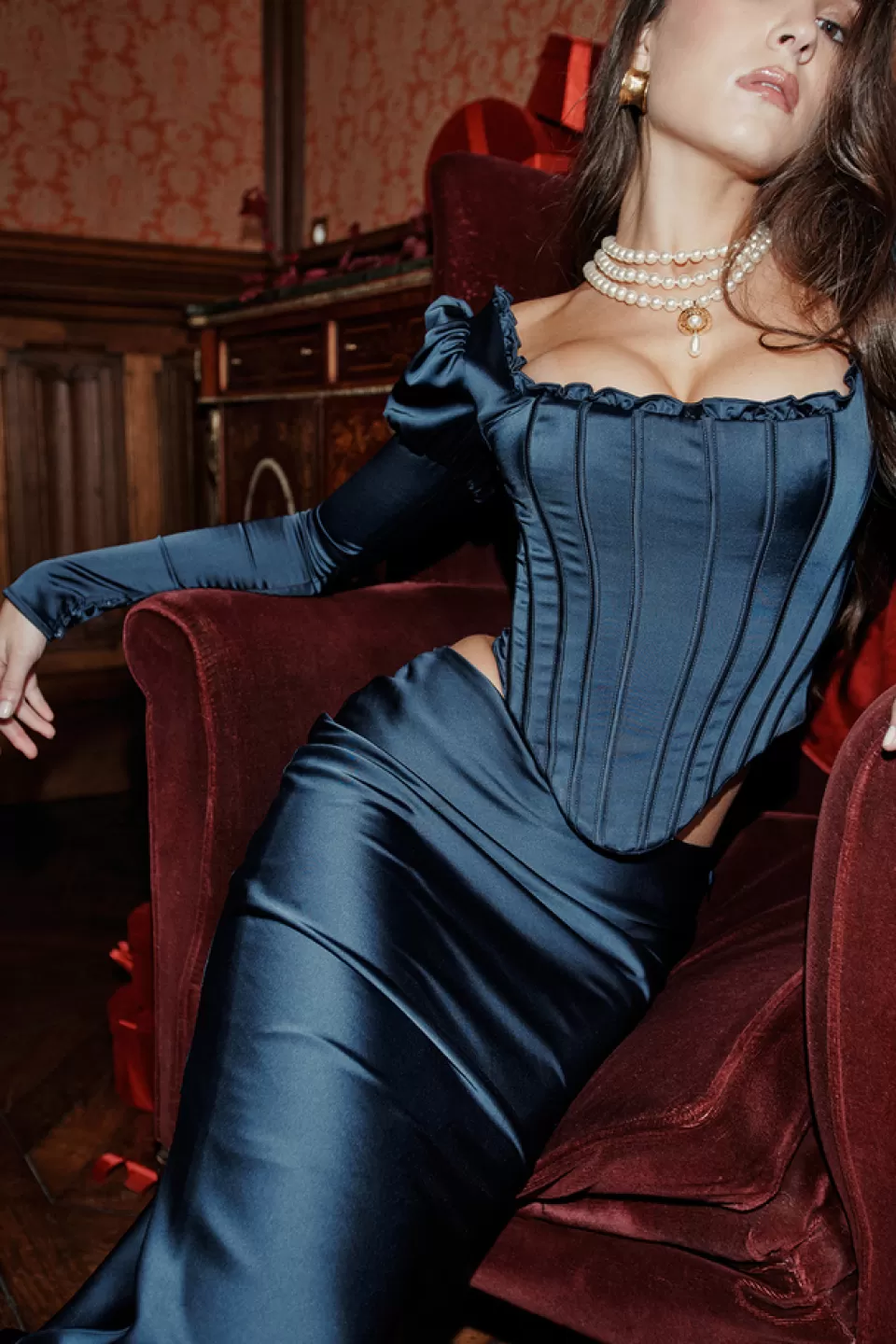 House of CB 'Dana' Navy Puff Sleeve Corset Cheap