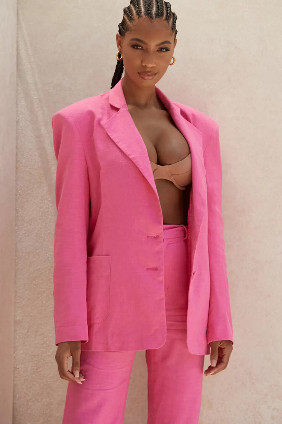 House of CB 'Domina' Pink Oversized Linen Blend Blazer Outlet