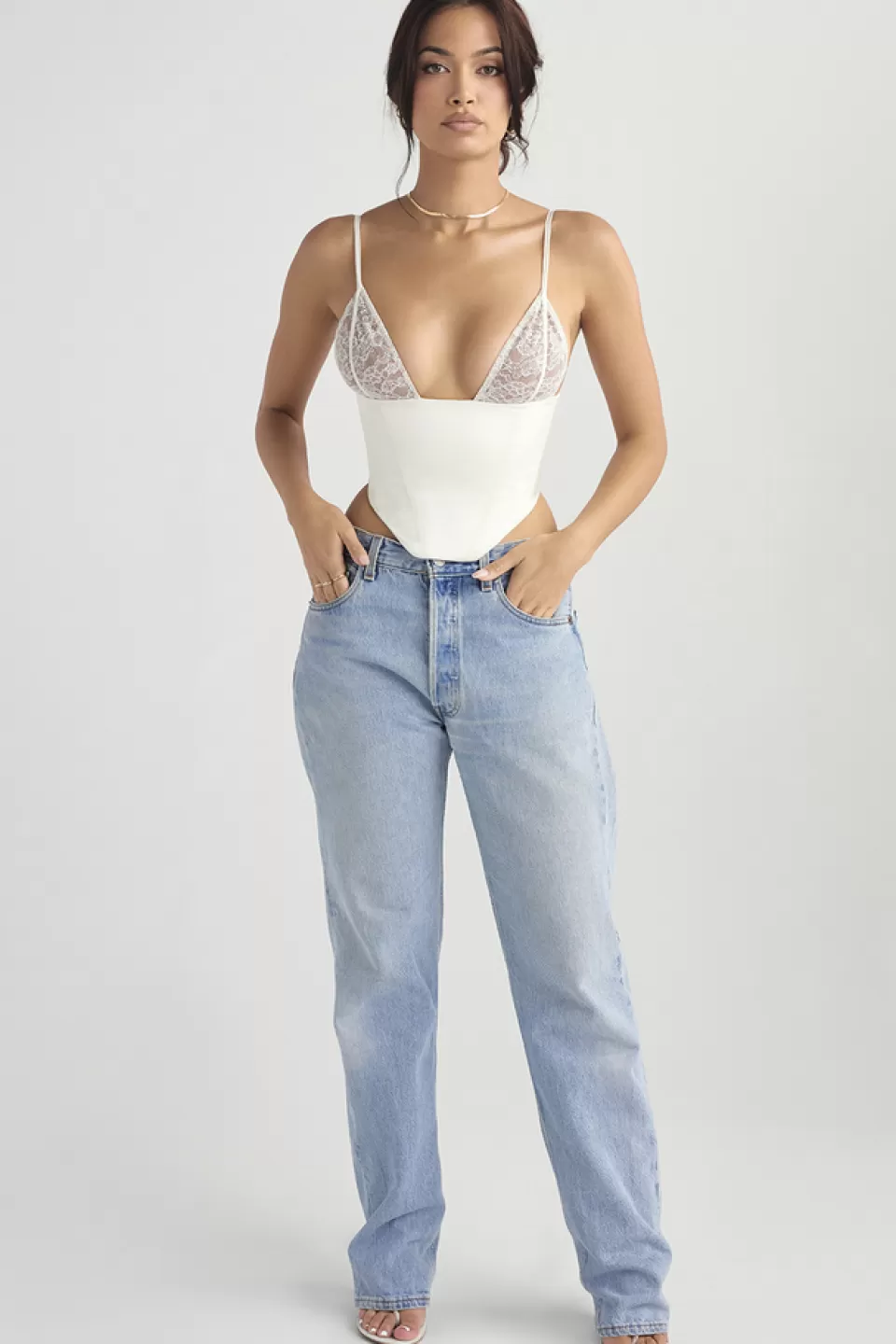 House of CB 'Emilee' Ivory Satin and Lace Corset Fashion