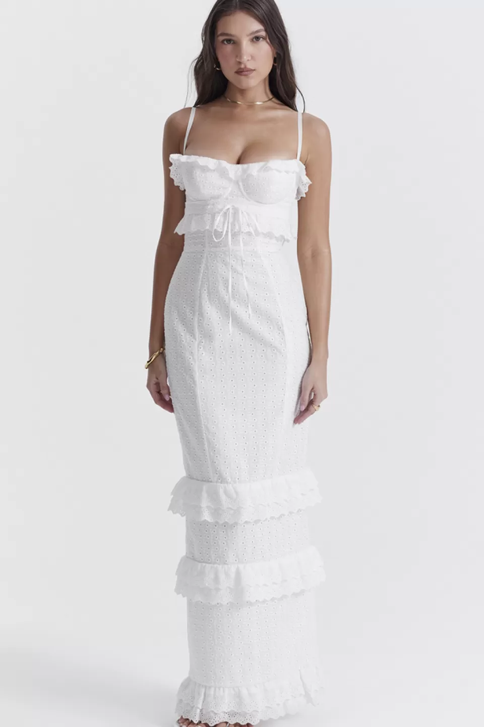 House of CB 'Eve' White Broderie Maxi Dress Clearance