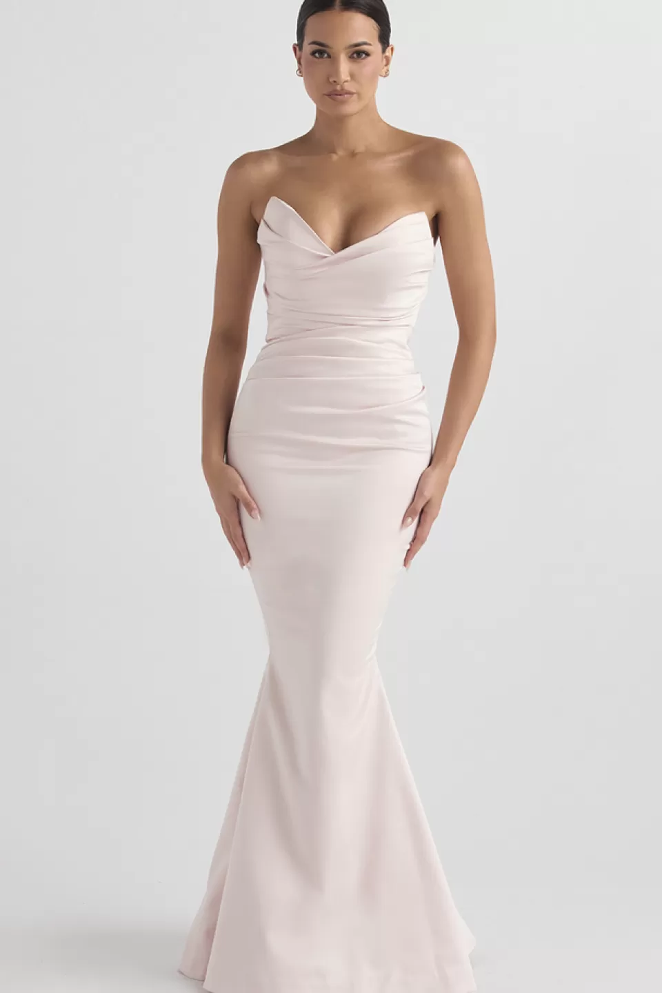 House of CB 'Fleur' Blush Satin Strapless Gown Discount