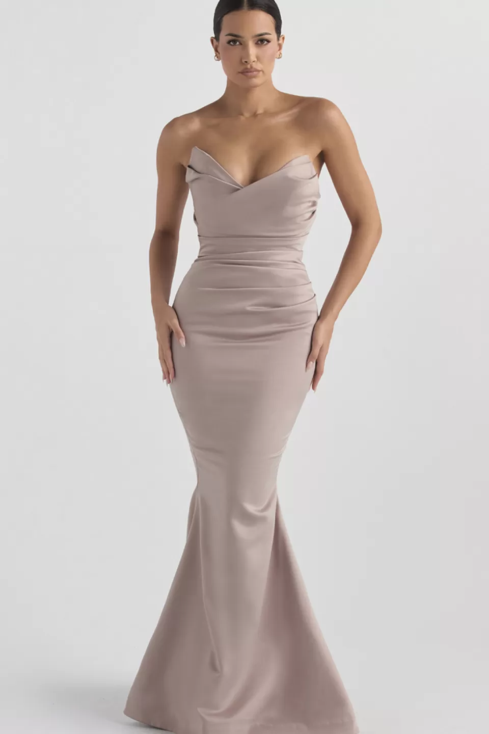 House of CB 'Fleur' Mushroom Satin Strapless Gown Shop