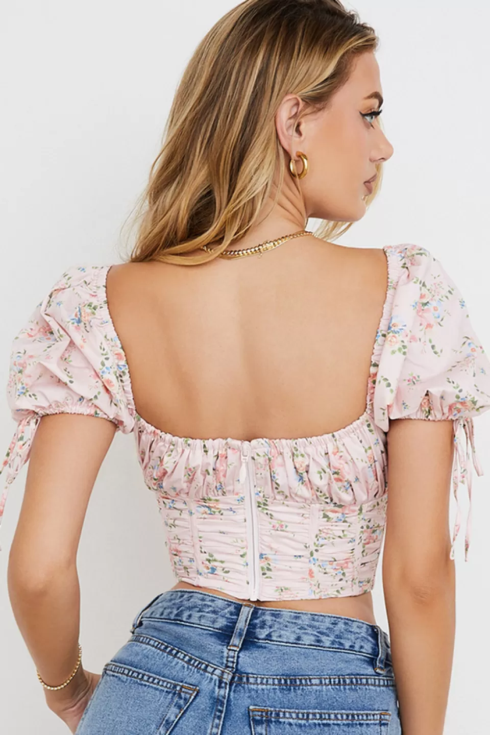 House of CB 'Gracie' Pink Floral Puff Sleeve Corset Top Cheap