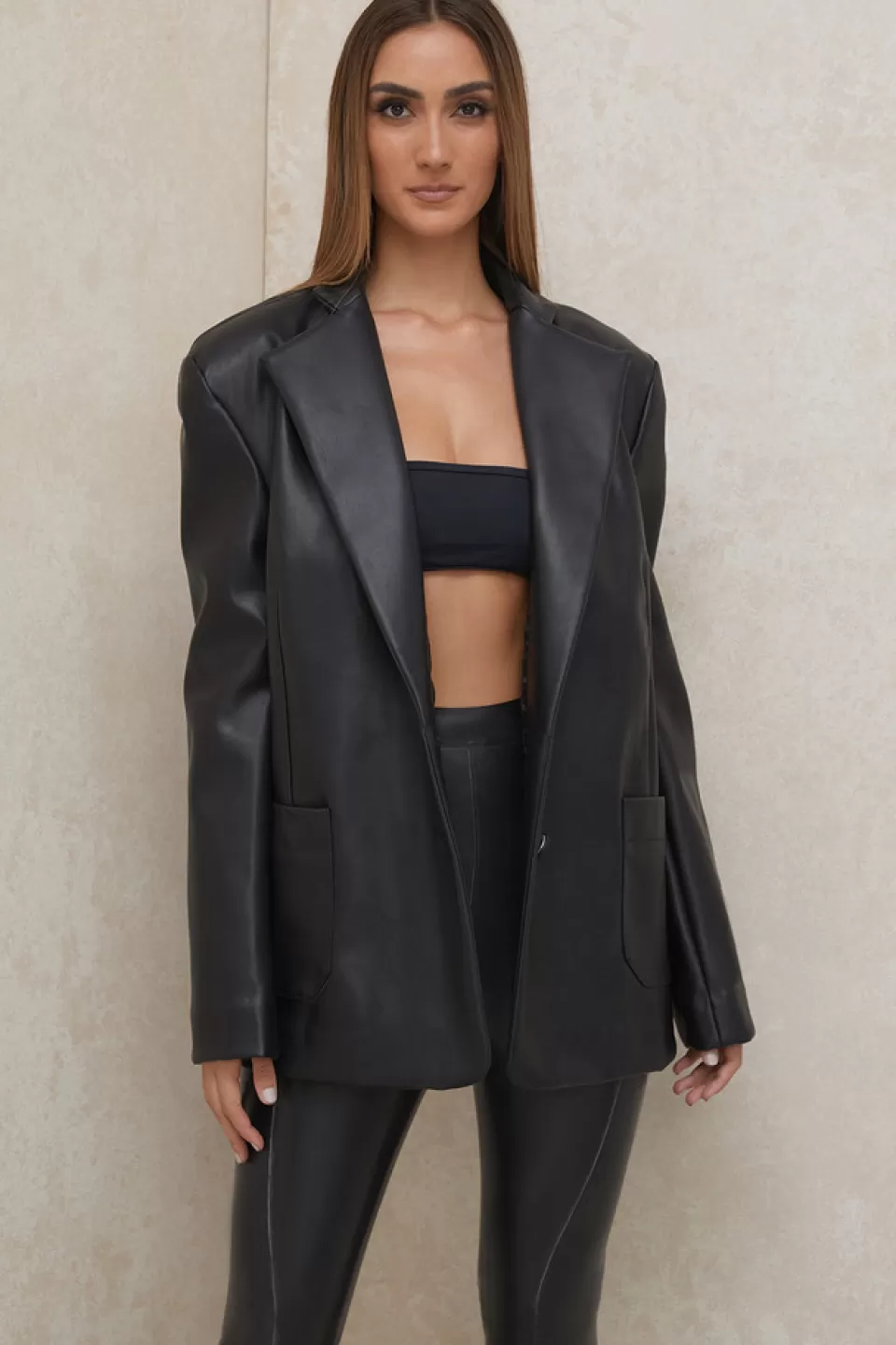 House of CB 'Harper' Black Vegan Leather Oversized Jacket Sale