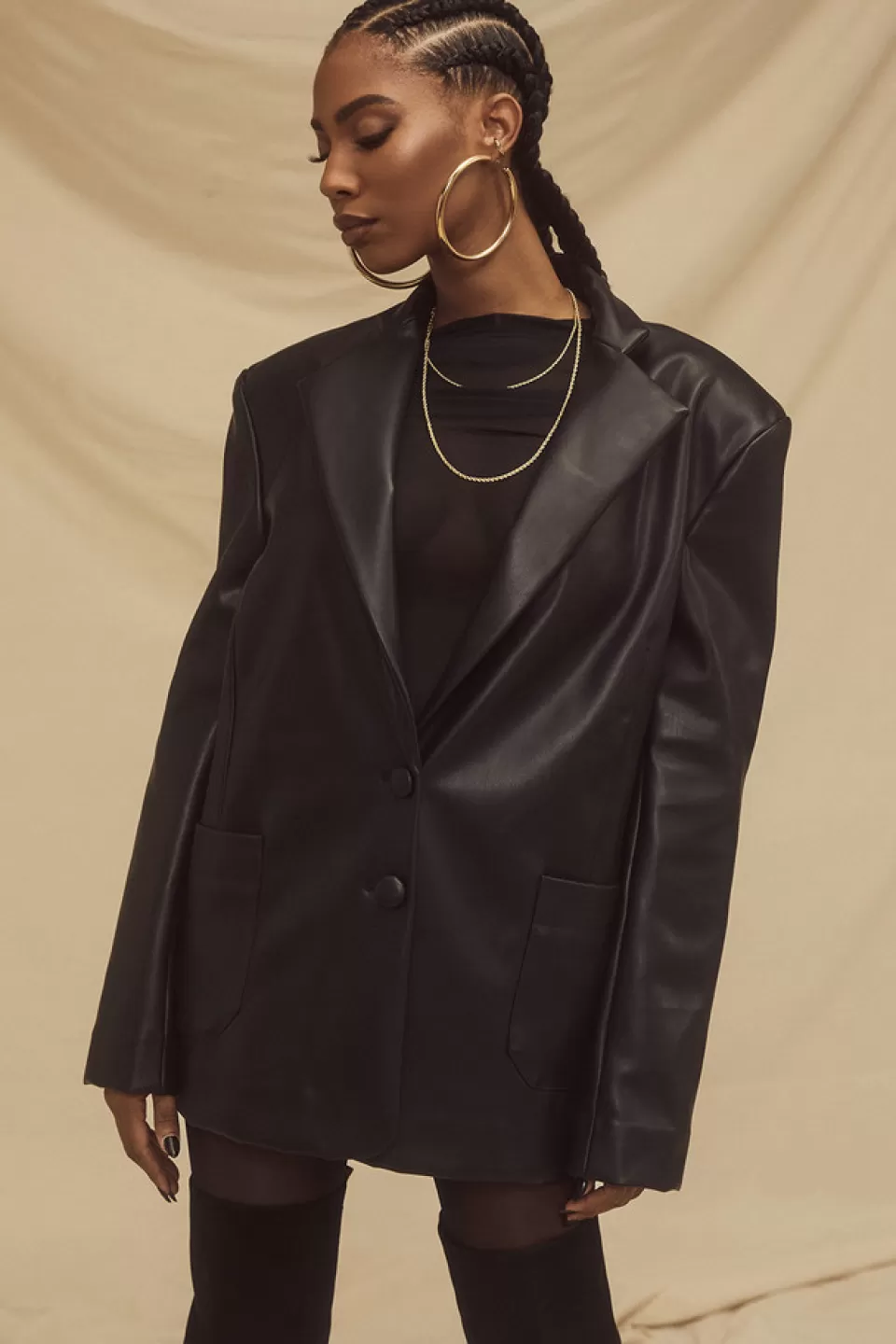 House of CB 'Harper' Black Vegan Leather Oversized Jacket Sale