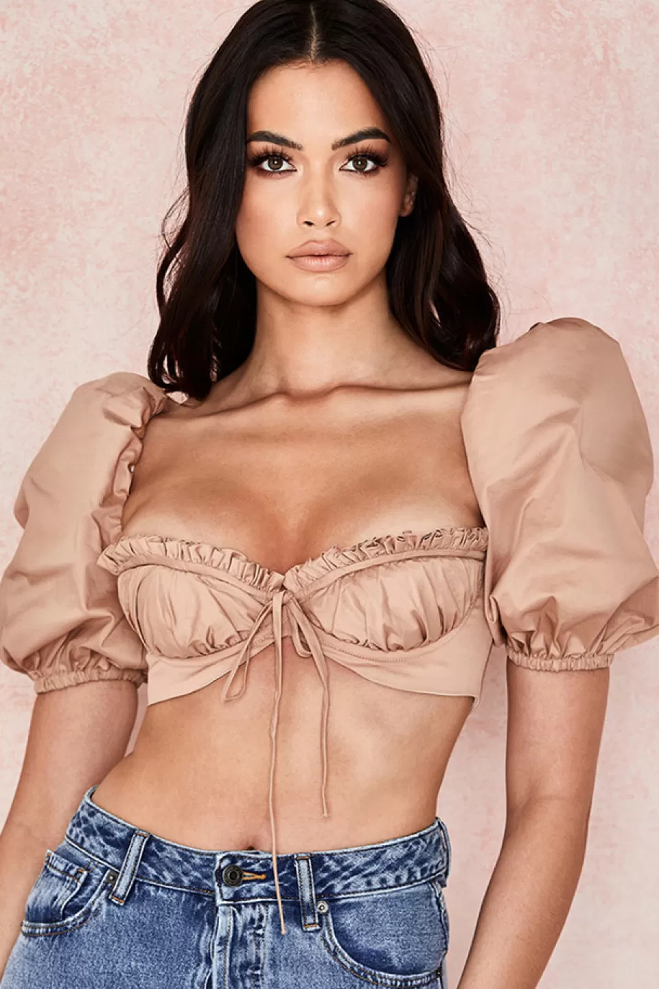 House of CB 'Hedy' Camel Puff Sleeve Bralet Fashion