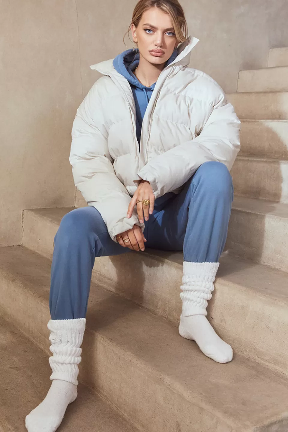House of CB 'Hero' Ivory Oversized C Shape Puffer Jacket Fashion