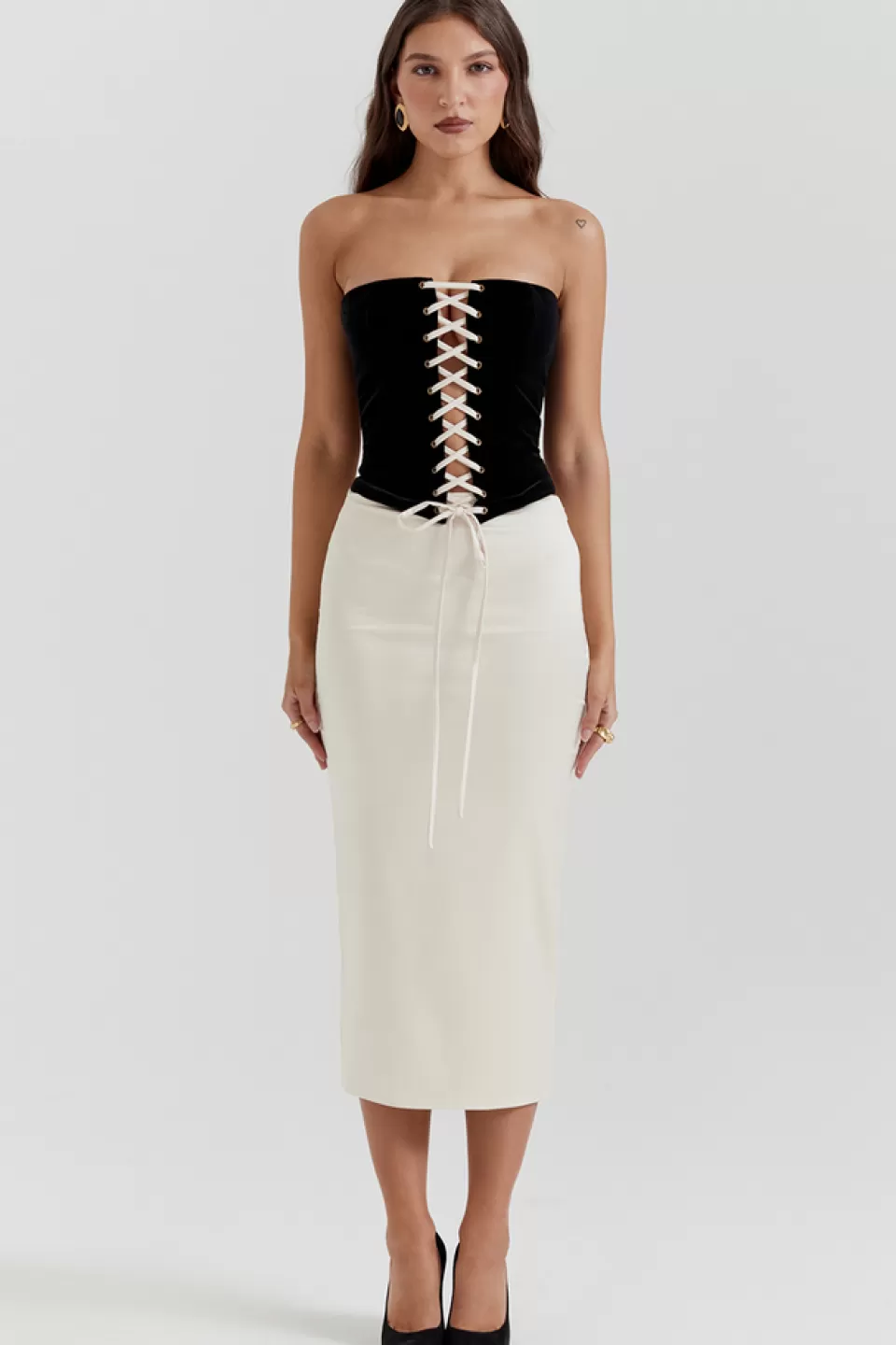 House of CB 'Jaina' Black & Vintage Cream Strapless Corset Dress Discount