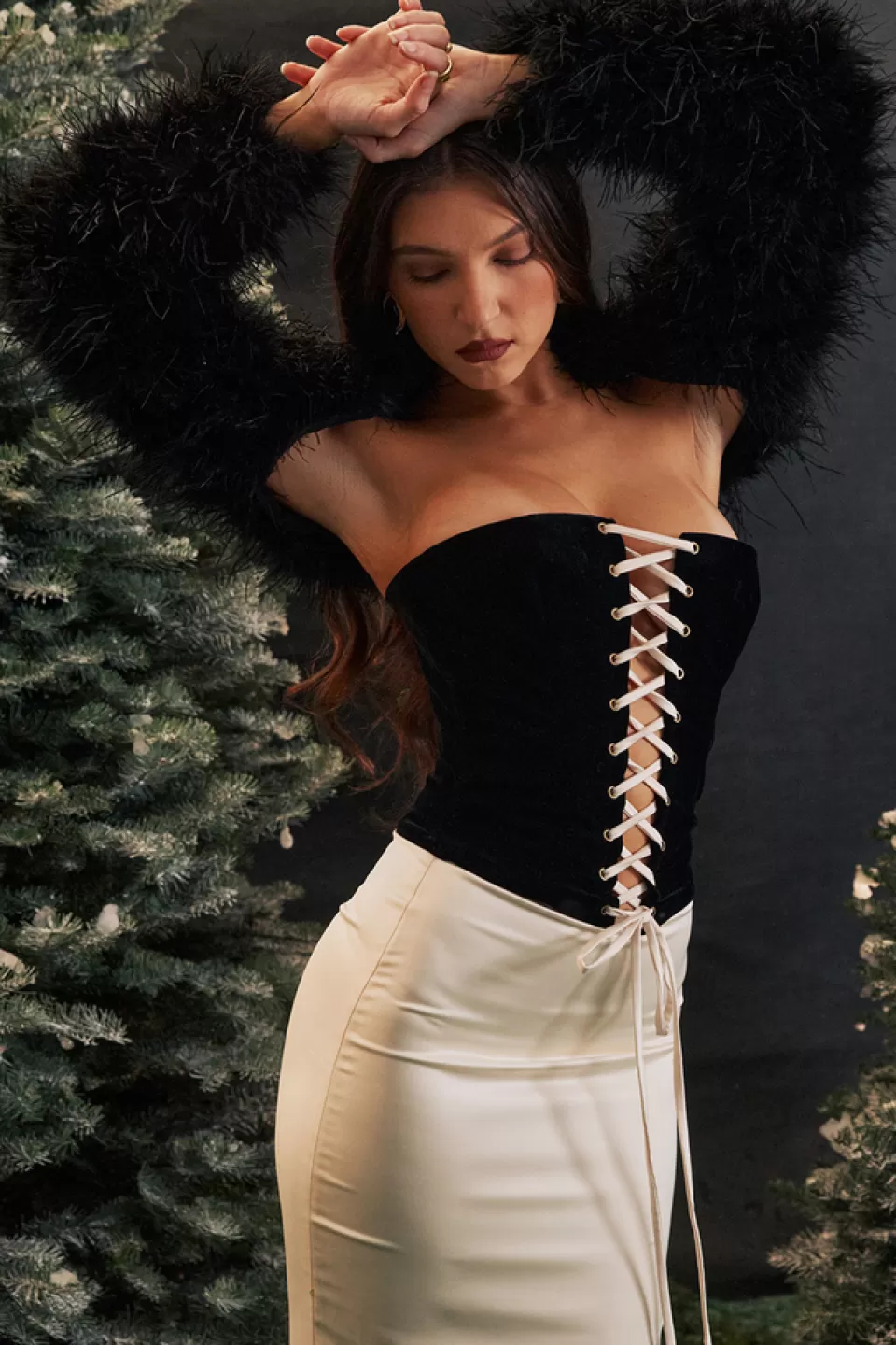 House of CB 'Jaina' Black & Vintage Cream Strapless Corset Dress Discount