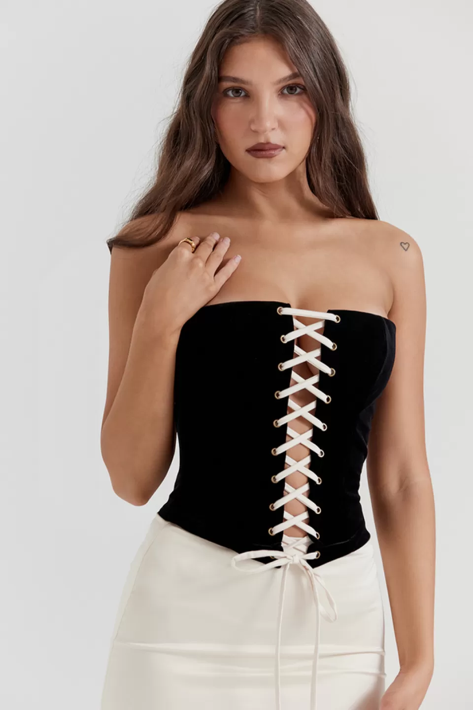 House of CB 'Jaina' Black & Vintage Cream Strapless Corset Dress Discount