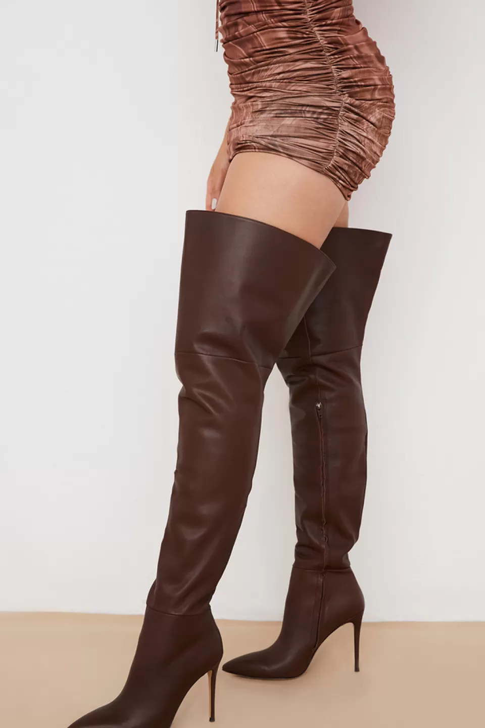 House of CB 'Lomax' Chocolate Real Leather Thigh Boots Best Sale