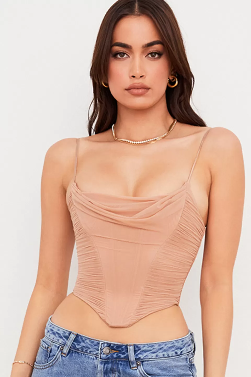 House of CB 'Lottie' Beige Mesh Drape Corset Cheap