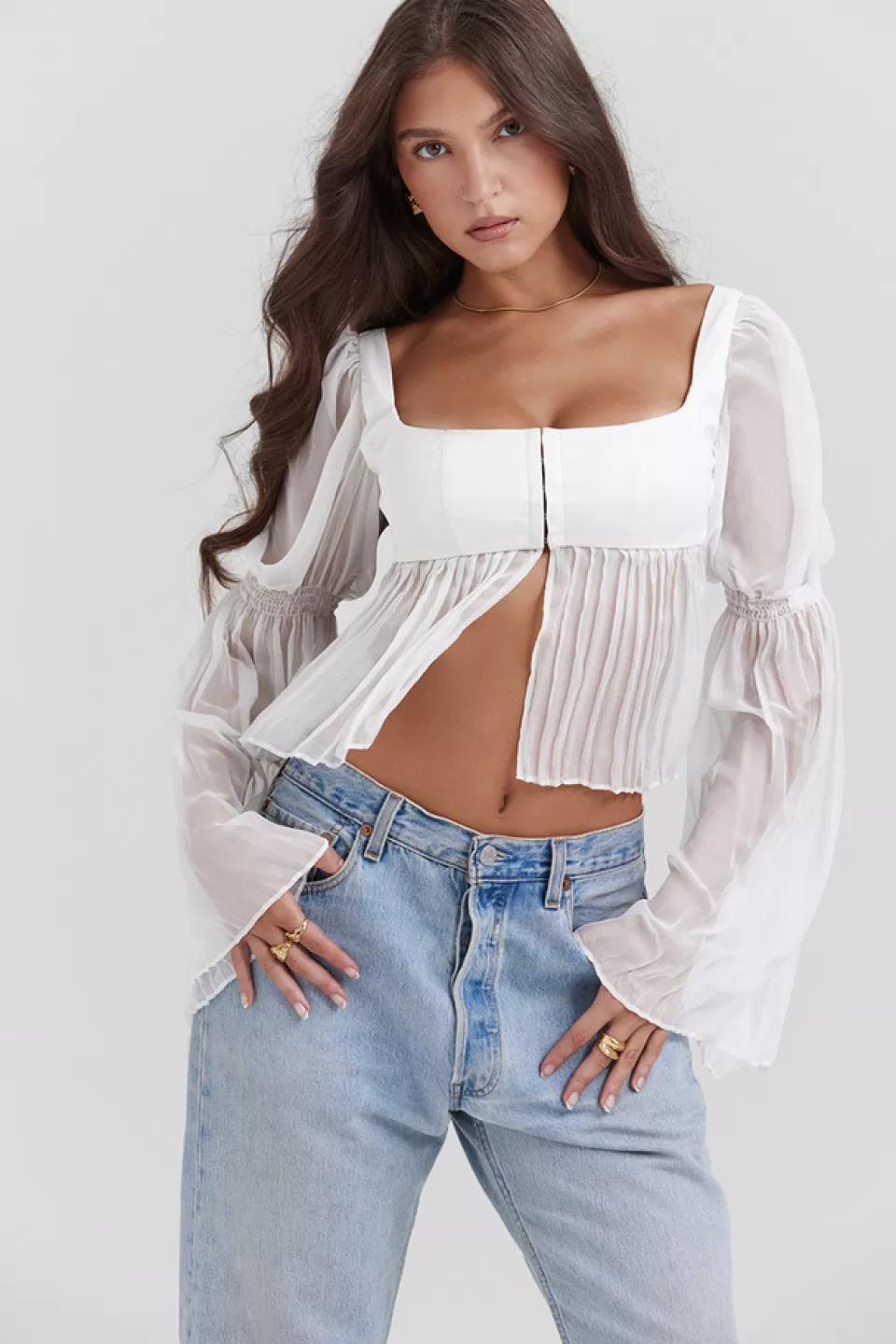 House of CB 'Lucie' White Pleated Top Flash Sale