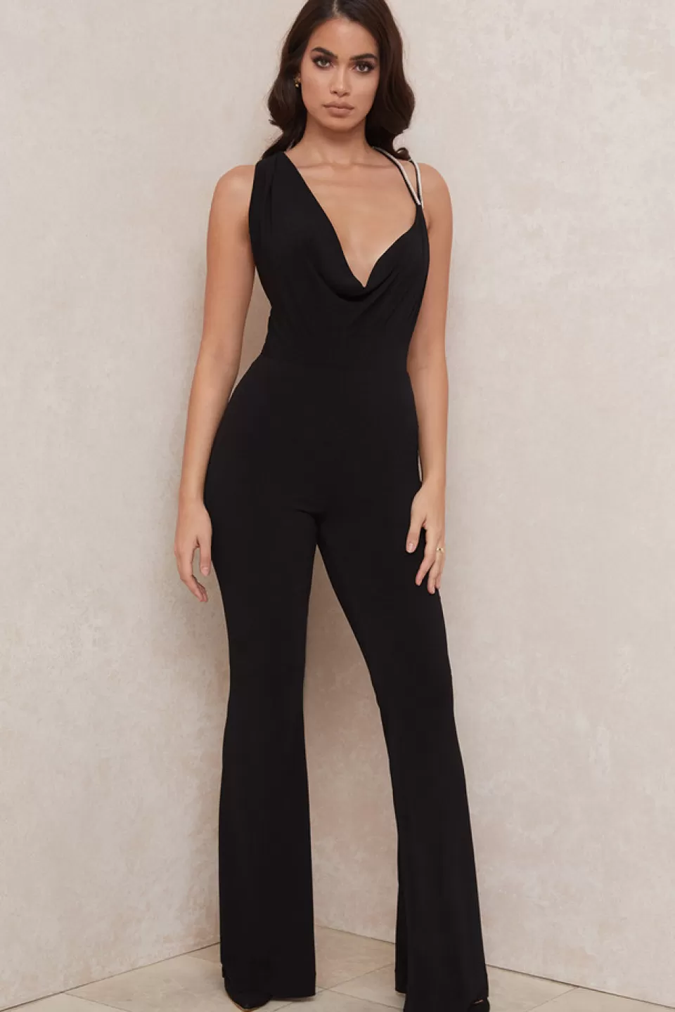 House of CB 'Luciella' Black Crystal Strap Jumpsuit Fashion