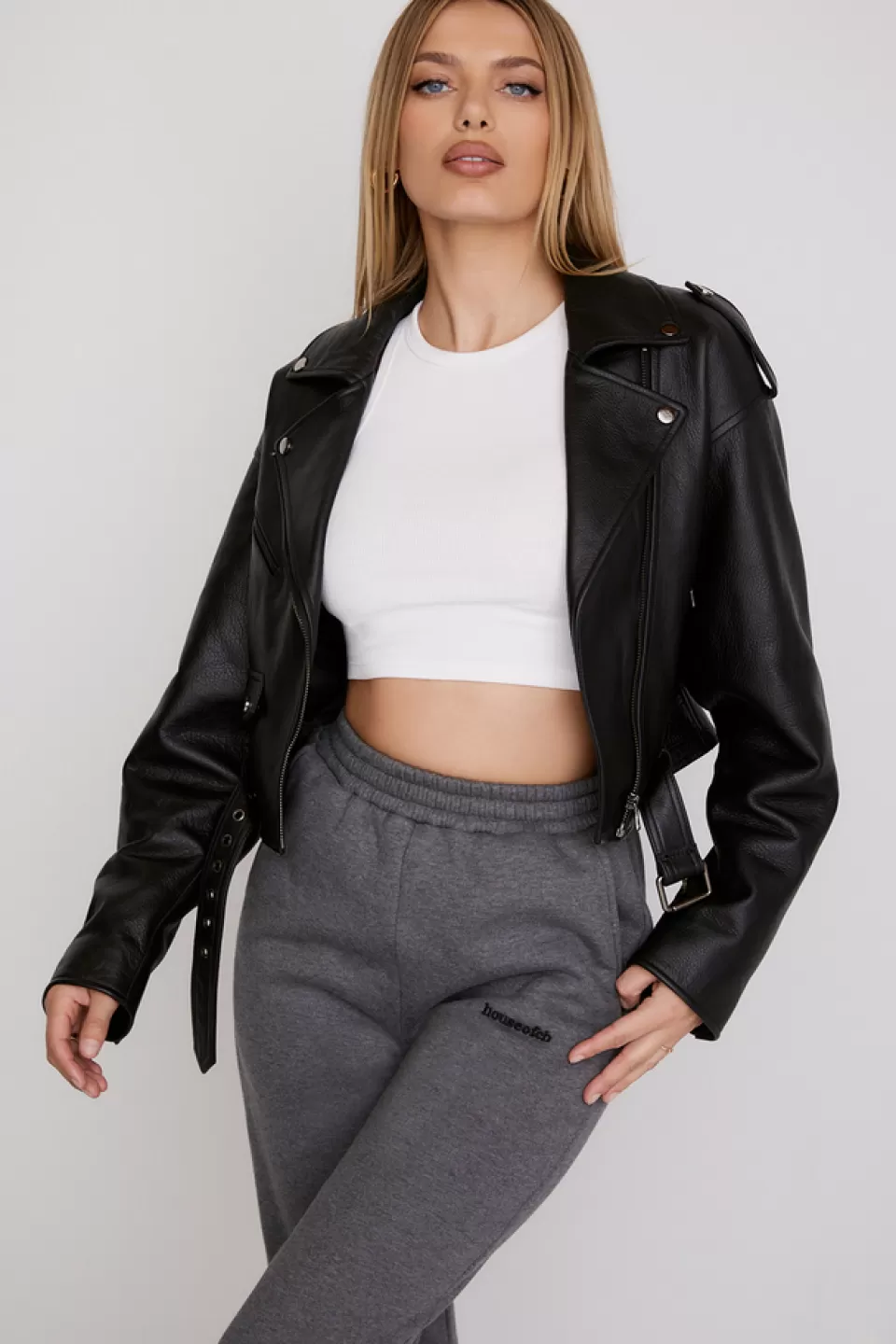 House of CB 'Lumia' Black Leather Biker Jacket Cheap