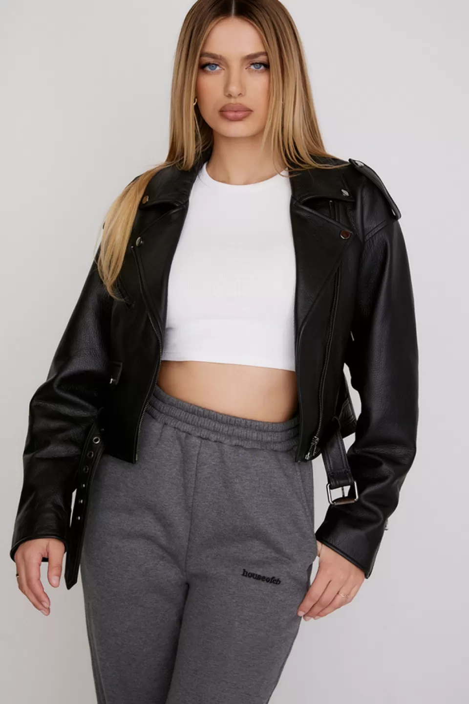 House of CB 'Lumia' Black Leather Biker Jacket Cheap