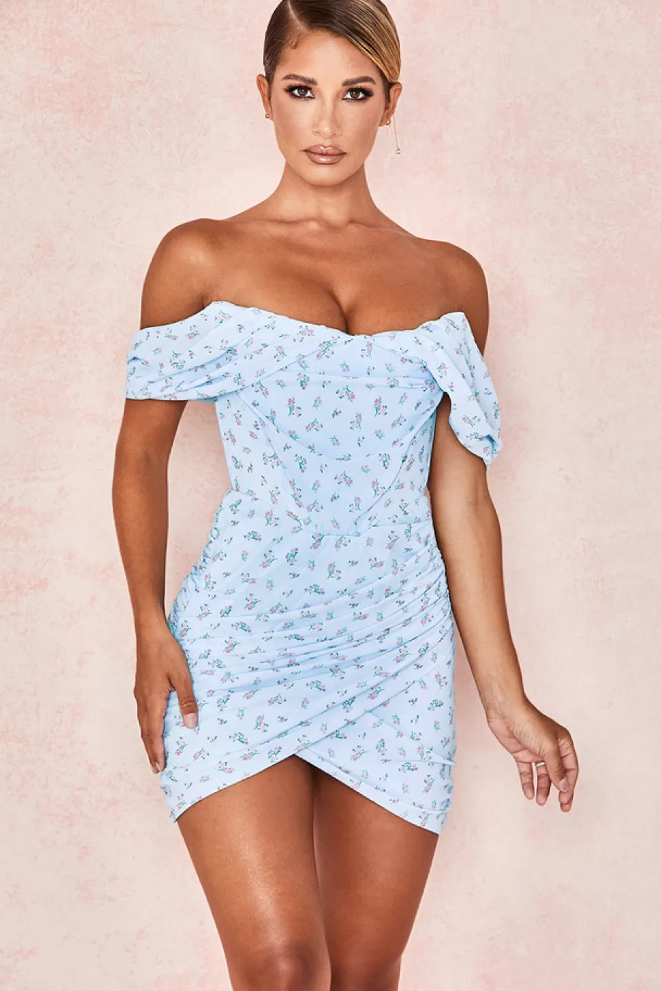 House of CB 'Luna' Blue Floral Draped Corset Mini Dress Best